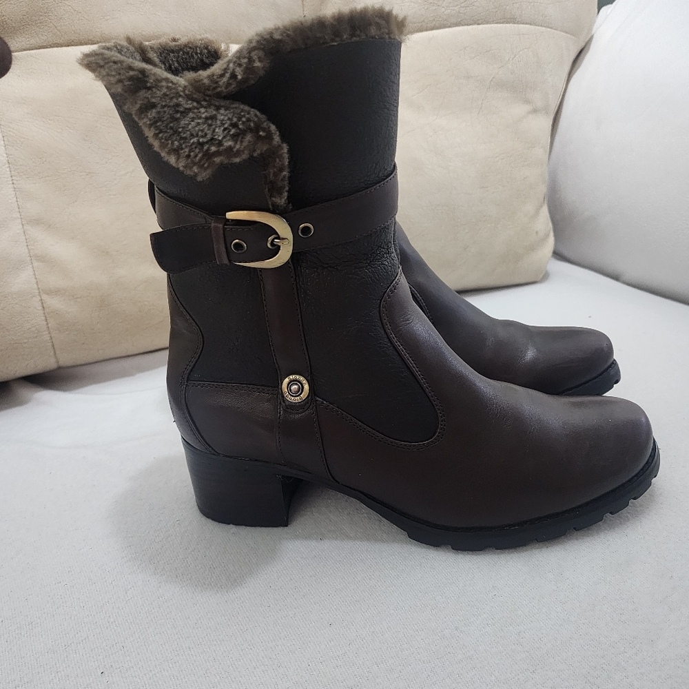 Blondo Dark Brown Fur-Trim Buckle Ankle Boots - Picture 3 of 13